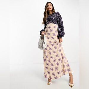 ASOS DESIGN long sleeve viscose maxi dress in mixed spot and floral print sz 14